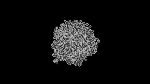 Chaotic growing virus, microorganism. Moving organic structure. Reaction diffusion wavy 3d pattern. Embedded alpha channel. ProRes 4444
