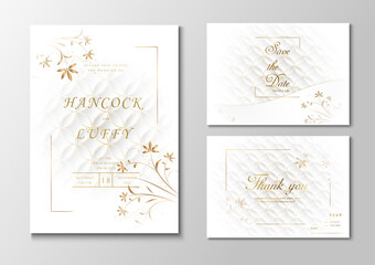  Luxury wedding invitation card template. Floral design elegant of white background with golden frame