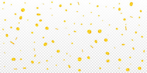 Indian rupee coins falling. Graceful scattered INR coins. India money. Unusual jackpot, wealth or success concept. Vector illustration.