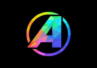 Colorful Initial letter A logo design in a circle. Modern logo for business company visual identity in low poly art style. Font emblem