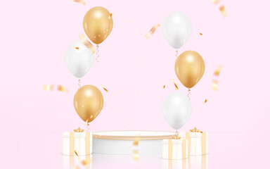 happy birthday background with realistic balloon