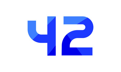 42 Number Modern Flat Blue Logo