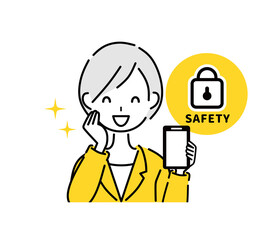 スマホ　安全　セキュリティ　ビジネスウーマン
