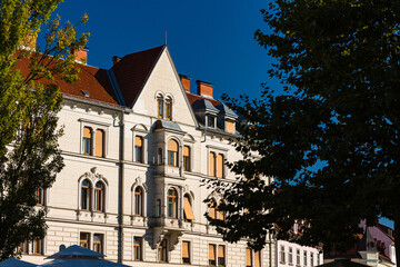 Naklejka premium スロベニア リュブリャナの旧市街の街並み