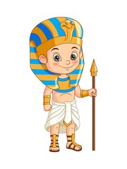 Cartoon little boy wearing egyptian pharaoh costume