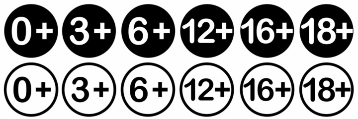 Warning signs of age. Information icon vector. Illustration for game design. Vector illustration. Stock image.