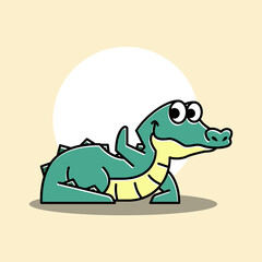 Lying Crocodile Alligator Waving hand Funny Cute Character Cartoon Mascot