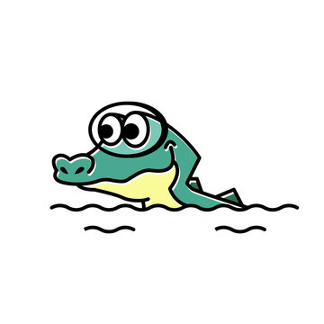 Snorkeling Swimming Crocodile Alligator Funny Cute Character Cartoon Mascot