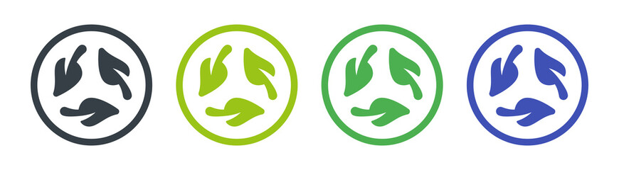 Ecology icon. Recycle symbol with leaves symbol isolated on white background.