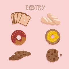Bread Donut Pastry Cookies Vector Illustration