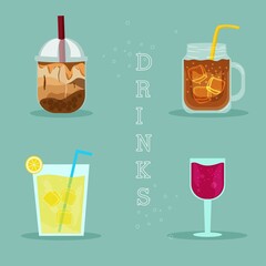 Drinks Boba Drink Iced Tea Iced Lemon Wine Soda Vector Illustration