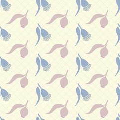 Cream, Pink and Blue Gumnuts and Lattice Geometric Design Seamless Repeating Pattern. Beautiful vector design perfect for fabric, wrapping paper, wall paper, home decor, quilting, gifts and apparel.