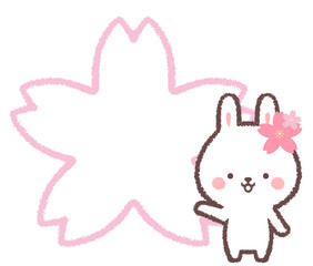 うさぎとサクラの花の線画フレーム