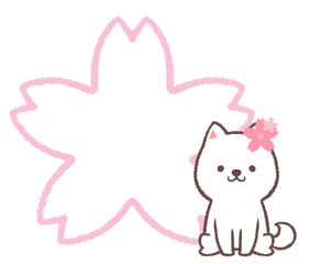 白柴犬とサクラの花の線画フレーム