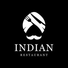 Turban Fork and knife Indian Mustache logo design Indian Food Restaurant