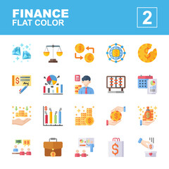 Icons Set of finance, flat color style, Contains such of diamond, accountant, business, consultation, charity, crisis, global economy, loan, and more, you can use for web, app and more