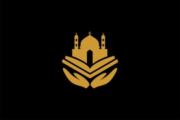 Quran logo design vector. Text of Islam illustration symbol. Arabic ornament vector icon.