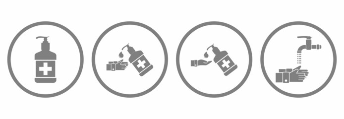 hand sanitizer, hand washing icon set vector sign symbol