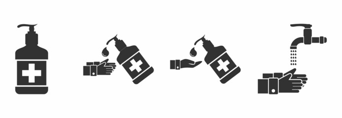 Fototapeta premium hand sanitizer, hand washing icon set vector sign symbol