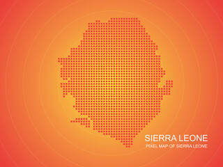 Orange pixel map of Sierra Leone on orange background. Vector illustration.