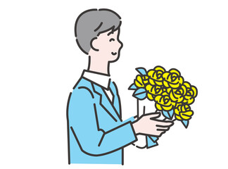 花束を渡すスーツ姿の男性 イメージイラスト