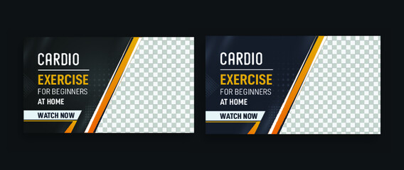 Gym and exercise video thumbnail template. fitness workout design vector - obrazy, fototapety, plakaty