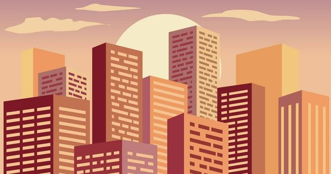 animation : urban cartoon style background very dense modern buildings