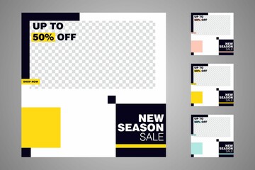 New set of editable minimal banner templates. Suitable for social media posts and web or internet ads. Vector illustration with photo college.