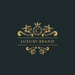 Fototapeta na wymiar Letter C Luxury. elegant with crown logo vector, Creative Lettering Logo Vector Illustration.