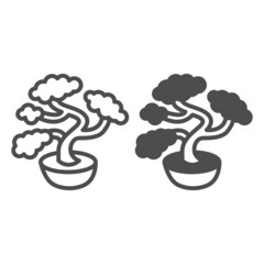 Bonsai tree, potted plant line and solid icon, asian culture concept, Japanese miniature tree vector sign on white background, outline style icon for mobile concept and web design. Vector graphics.