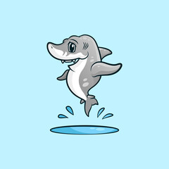 Cute baby shark is jumping out of water isolated vector illustration
