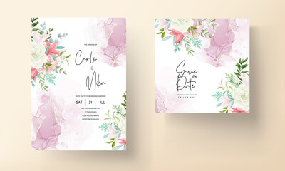 elegant wedding invitation card with hand drawing soft flower and leaves
