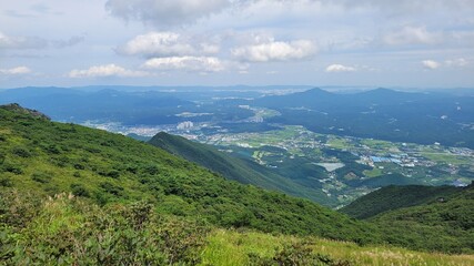 Fototapeta na wymiar Reeds and sky at Sinbulsan Mountain in Ulju-gu, Korea