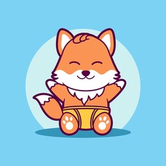 Cute Baby Fox wearing diapers vector illustration 