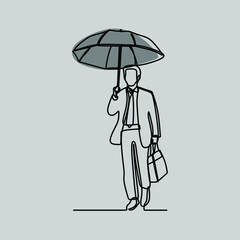 man holding umbrella oneline continuous line art vector