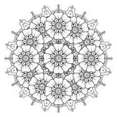 Mehndi flower for henna, mehndi, tattoo, decoration. decorative ornament in ethnic oriental style. doodle ornament. coloring book page.