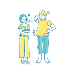 幸せ太りした男性と困った顔の女性