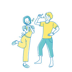 元気な若い男性と笑顔の女性