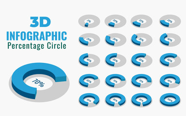 Isometric Infographic Percentage Circle Design, 3d Pie Chart, Isometric Percentage Circle. - obrazy, fototapety, plakaty
