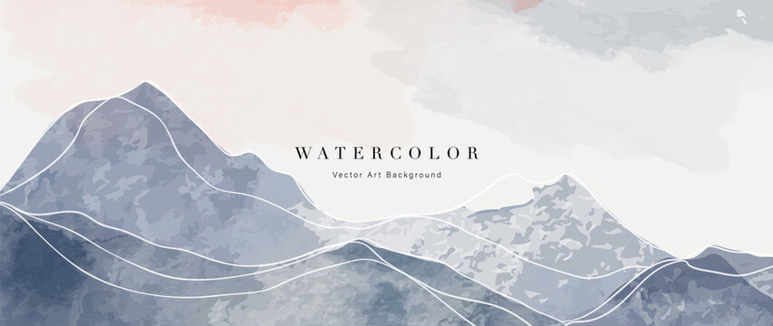 Mountain abstract art watercolor painting background vector. Landscape wallpaper, Wall art  for home decoration.