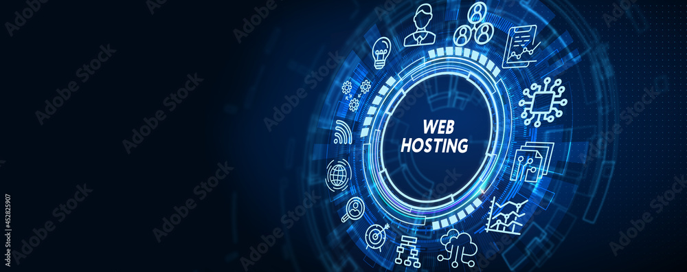 Wall mural web hosting. the activity of providing storage space and access for websites. business, modern techn