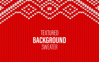 Modern minimalist autumn, winter background, wallpaper with a texture of a red sweater, woolen clothes with white navergas, Scandinavian geometric patterns. 