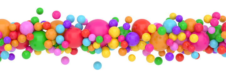 Rainbow flying spheres. Abstract composition with colorful balls in different sizes. 3D illustration.
