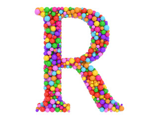 Alphabet balls multi-colored, kids font 3d render. colorful balls letter isolated on white background. 3D illustration.
