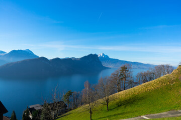 View of Lake Lucerne from Rigi Kaltbad in Switzerland 