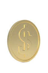 Gold big coin isolated on white background 3D illustration.