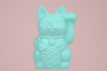 Maneki Neko, Lucky Cat isolated on pink background. 3D illustration.