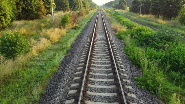 Railway lines through the forest and nature