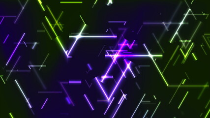 Green and violet neon laser lines abstract tech background