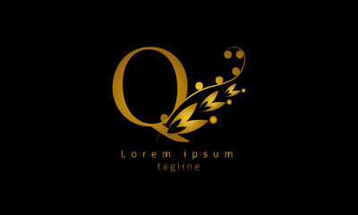 Premium vector initial letter Q florish typography logo design
